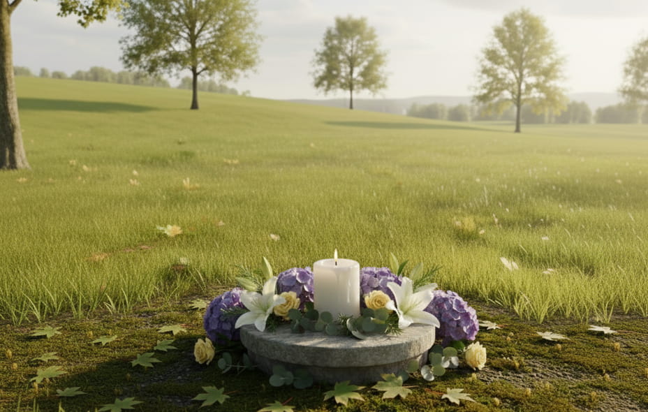 Serene outdoor memorial display for Rohnert Park, CA funeral home and cremations