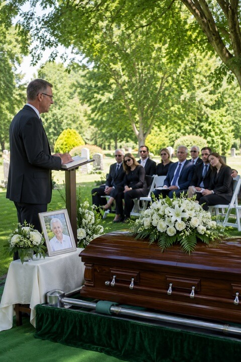 a peaceful outdoor funeral service in Madeira, OH